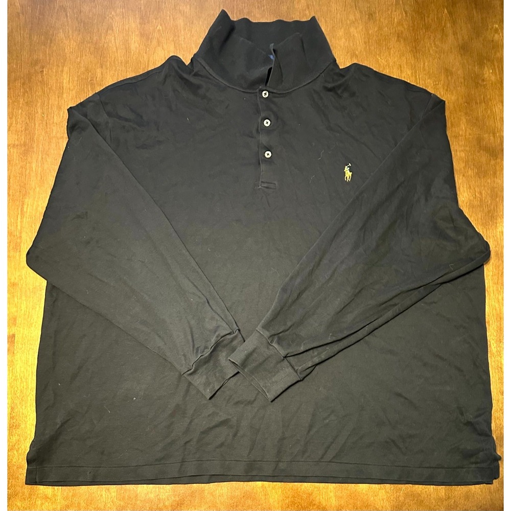 Polo Ralph Lauren Polo Shirt Mens 3XB Black Knit Embroidered Logo Button Placket
